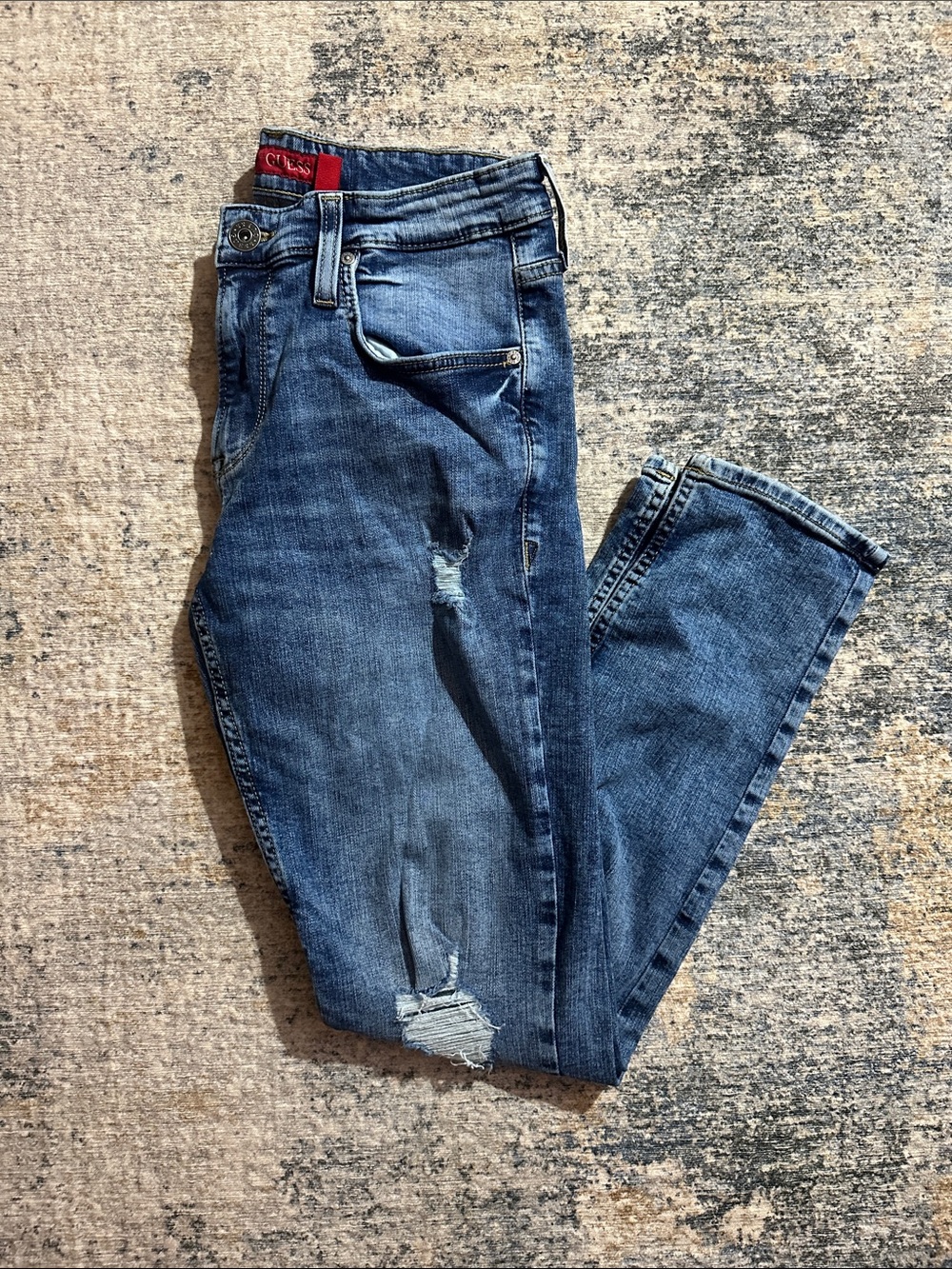 Guess Men's Distressed Blue Slim Straight Jeans